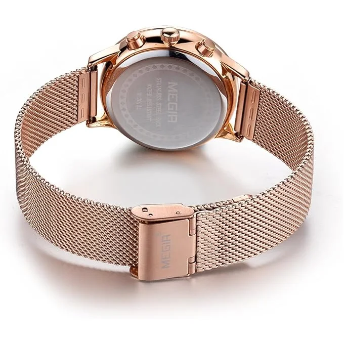 MEGIR  Montre Pour Femmes Design élégant et à la mode avec Acier Inoxydable
