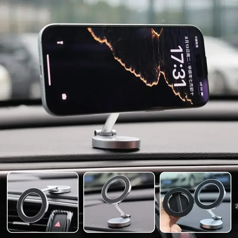 Support de téléphone portable magnétique pliable en alliage de zinc pour voiture