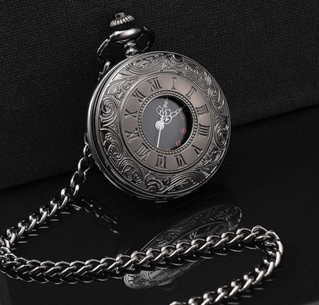 ساعة جيب كلاسيكية للرجال من خزنة الستيل مع سلسلة ارقام عربية مناسبة كهدية لعيد الاب واعياد الميلاد