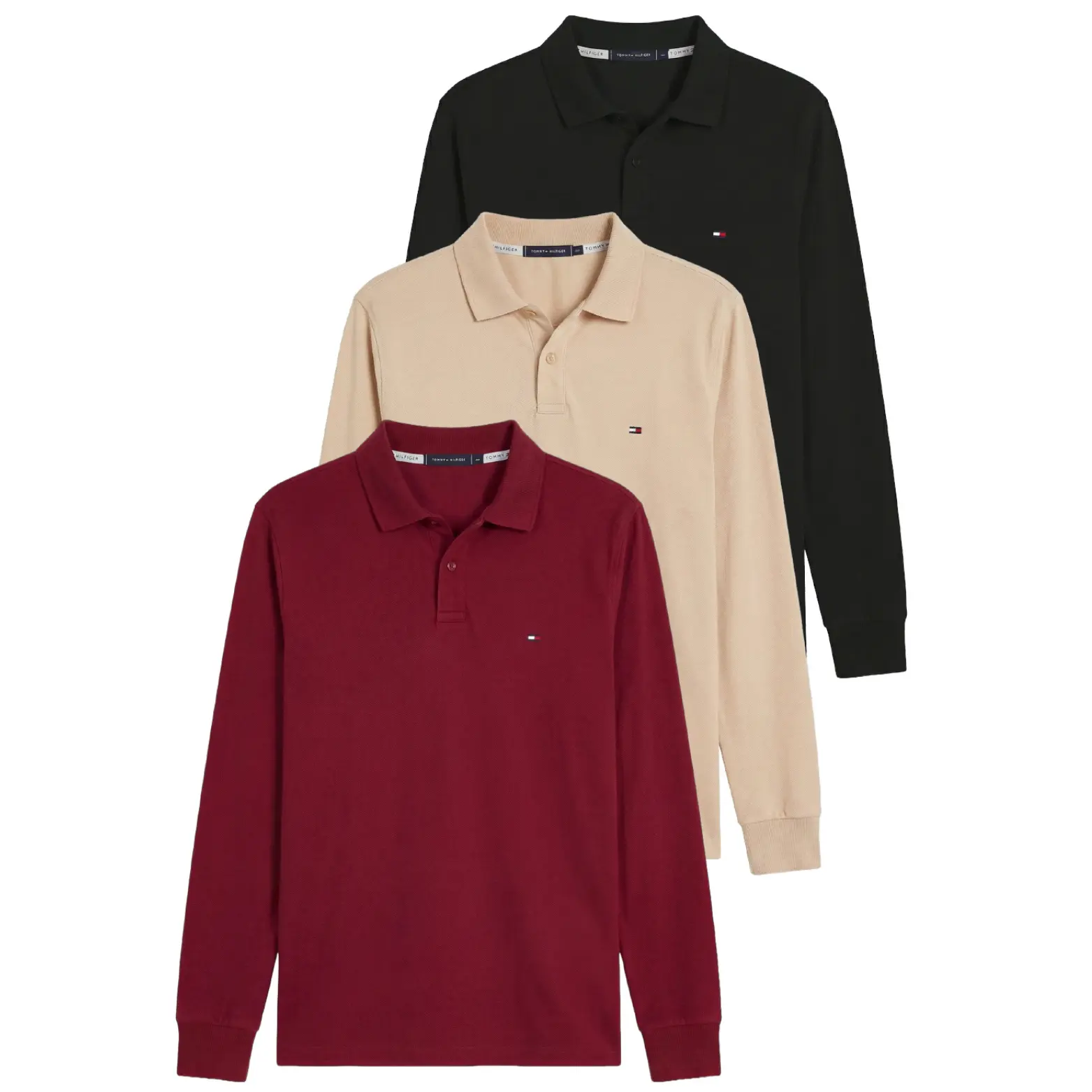 Pack 3 Polo Tommy manches Longue en Pur Coton