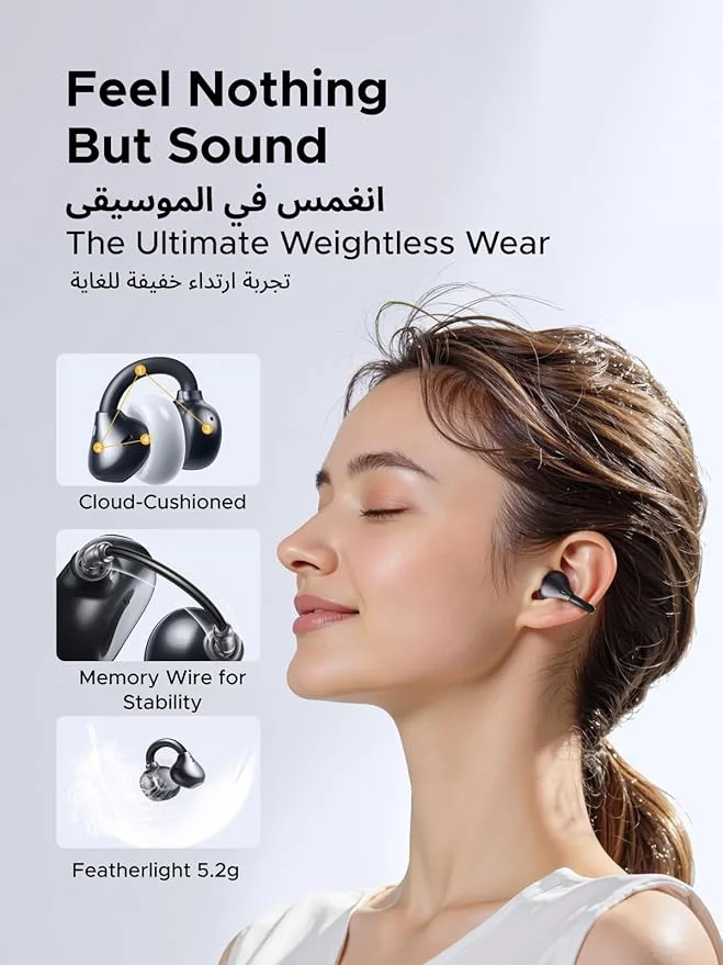 سماعات أذن يوجرين ClipBuds، سماعة مزودة بـ4 ميكروفونات Clear Call سماعه على الأذن اللاسلكية بتقنية بلوتوث 6.0، مع تحكم بالتطبيق واللمس، الوزن الخفيف، IPX5، وقت 30 ساعة، متوافقة مع iOS وأندروي