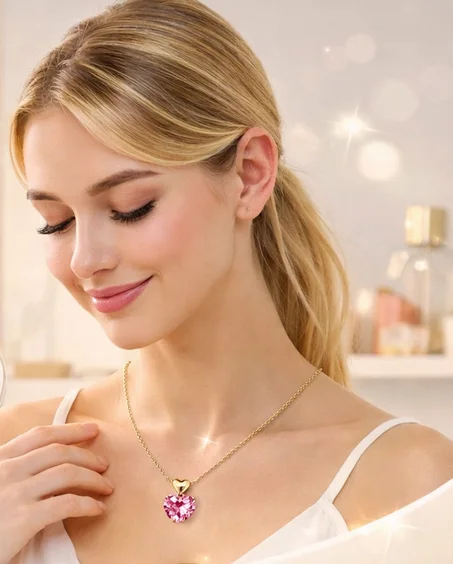 💗 قلادة القلب الوردية – Pink Heart Pendant Necklace