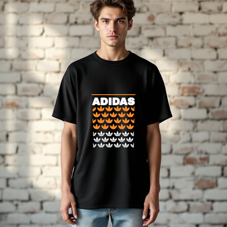T-shirt Personnalisé Adidas Logos Multiples en Tons Orange