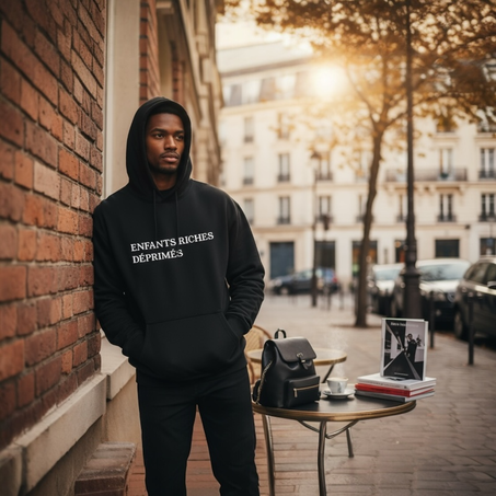 Capuche Noire “Enfants Riches Compliqués” – Style Luxe & Street