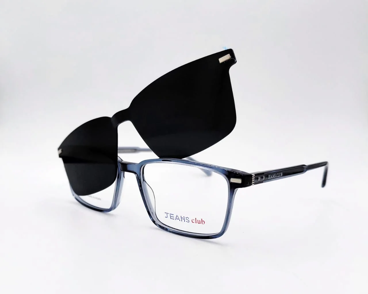 Monture clip‑on transparente gris fumé Rectangulaire