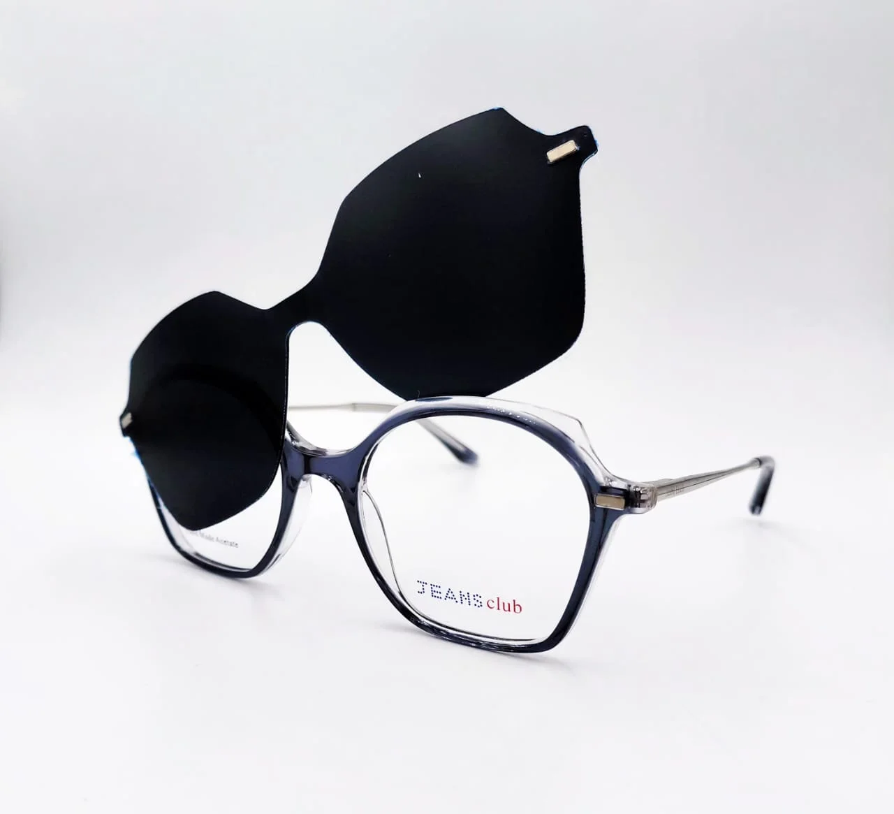 Monture clip‑on Noir & Transparent Rectangulaire Métal