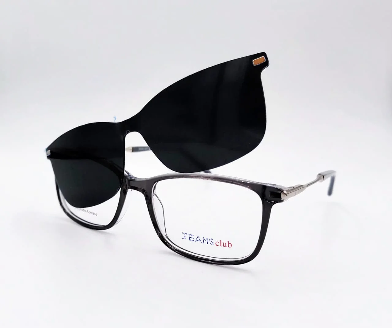 Monture clip‑on Noir & Transparent Rectangulaire