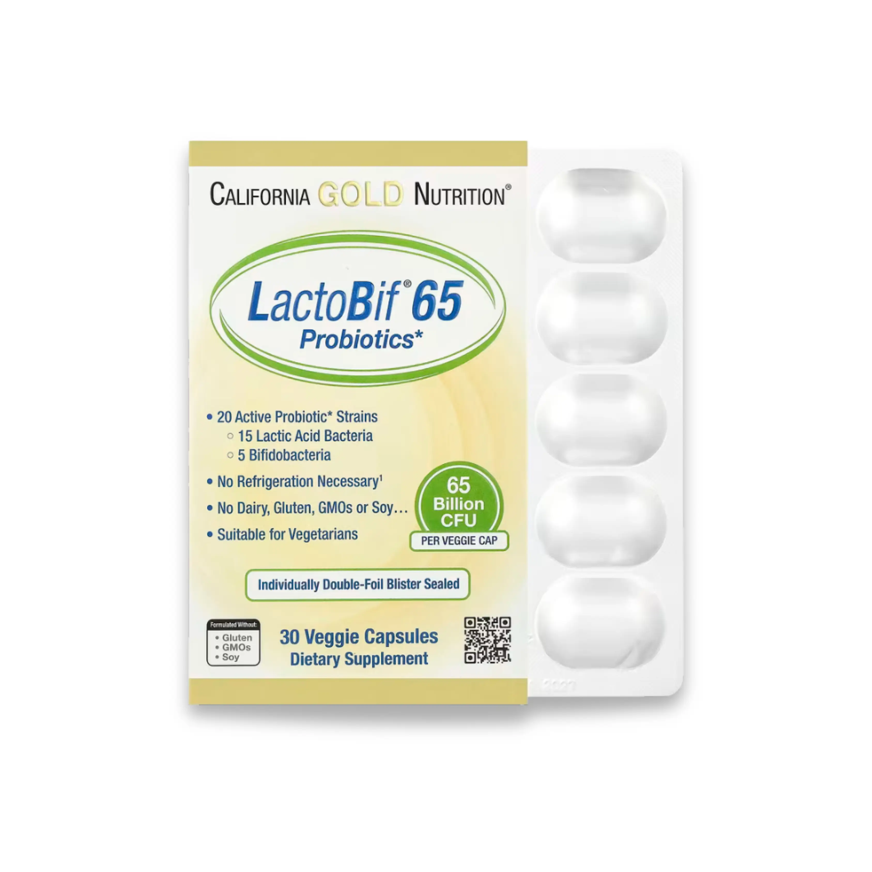 LactoBif® 65 Probiotiques – 30 Veggie Capsules - California Gold Nutrition
