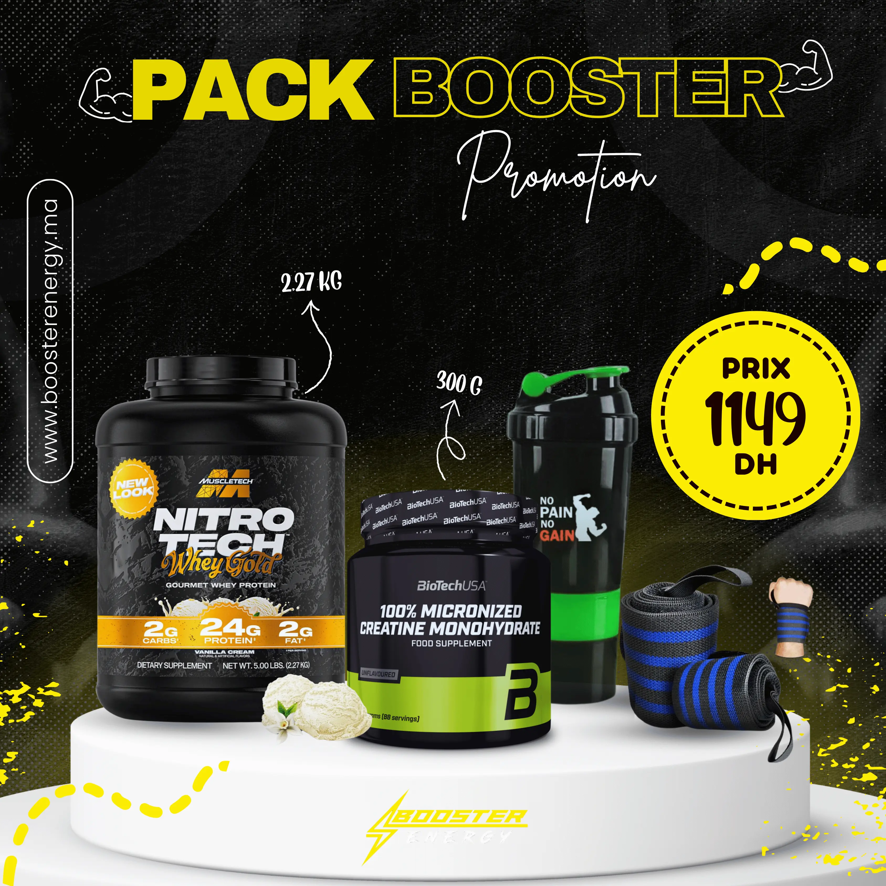 Pack Booster Promotion – NitroTech Whey Gold 2.27kg & Créatine Monohydrate BioTechUSA