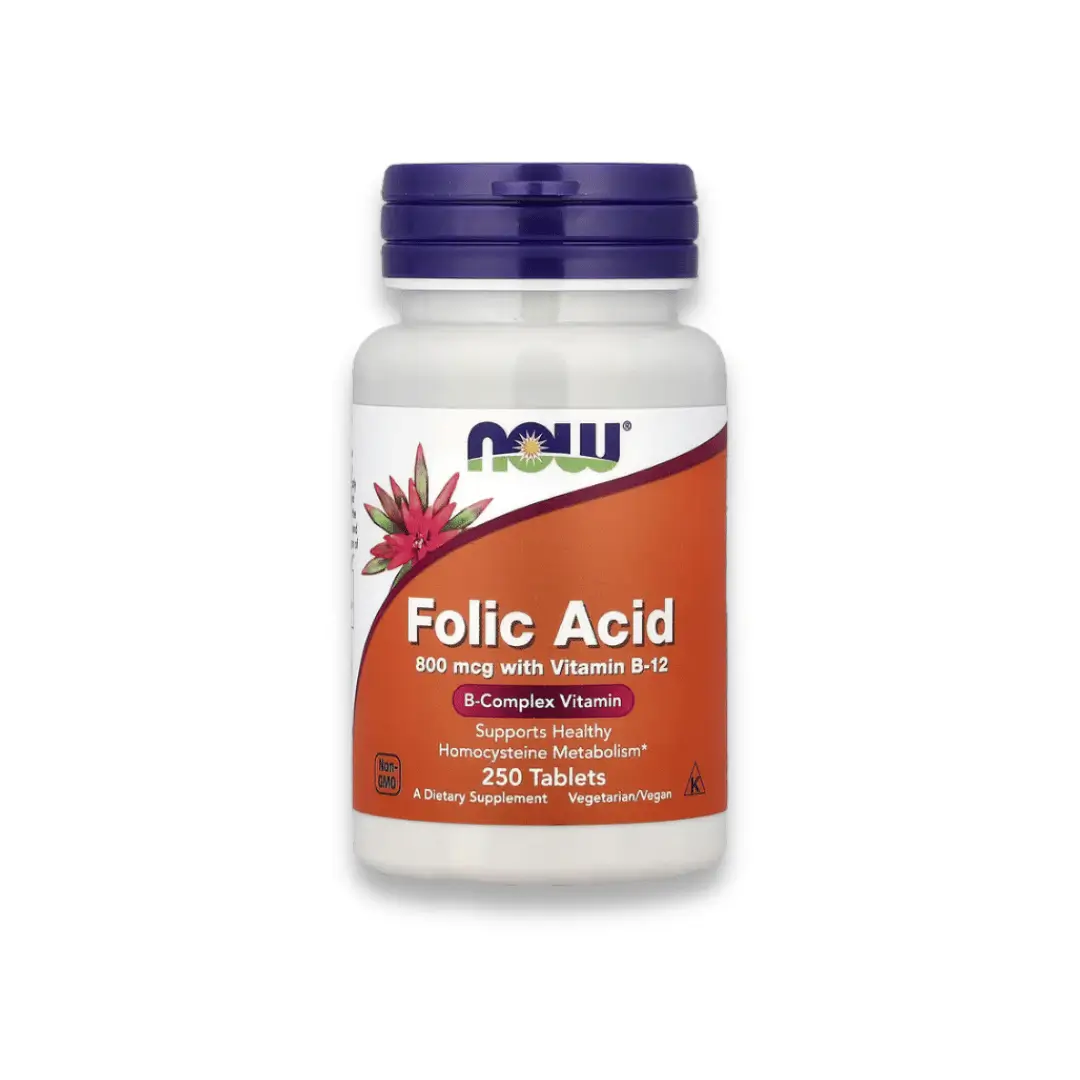 NOW Acide Folique 800 mcg + Vitamine B12 250 Comprimés