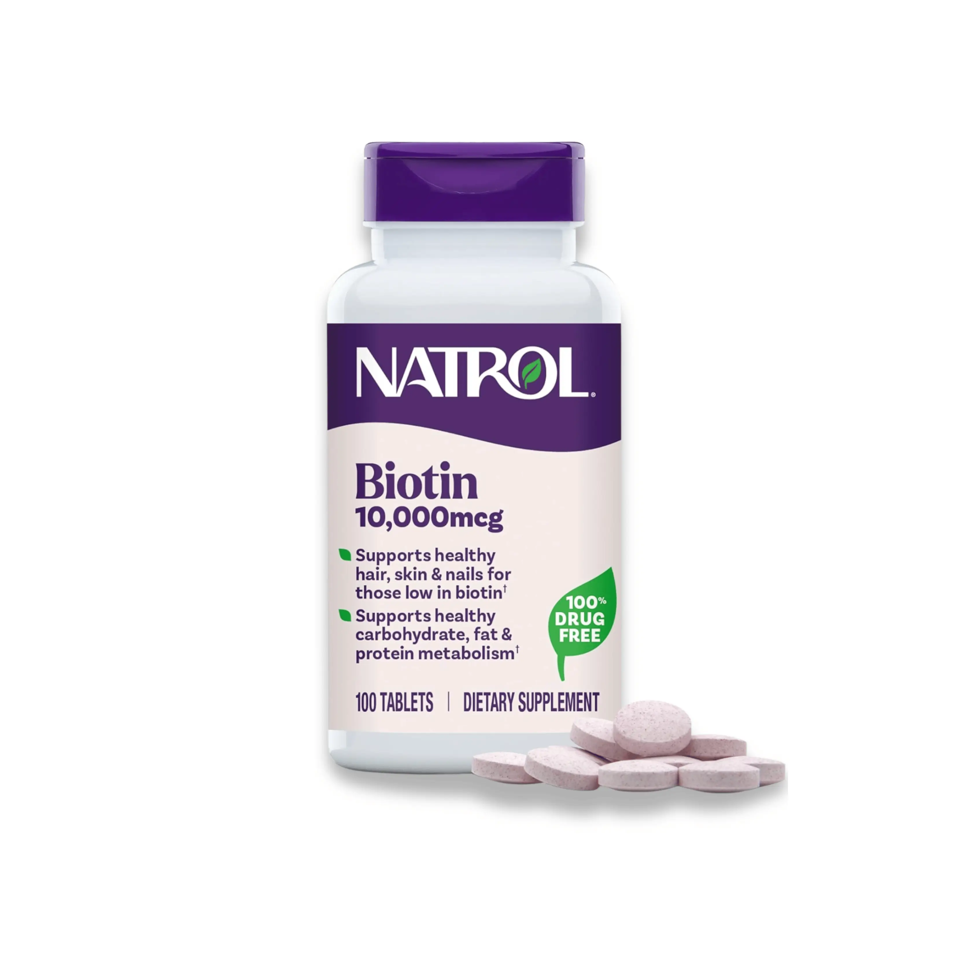 Natrol Biotin 10 000 mcg – Cheveux, Peau & Ongles