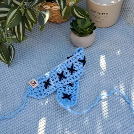 💙 Sky Blue Crochet Headband with Star Motifs ⭐