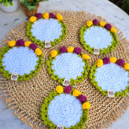 Handmade crochet flower coaster