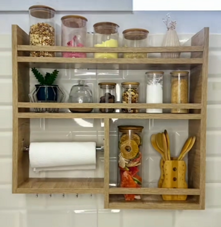 رف مطبخ خشبي أنيق ومنظم!