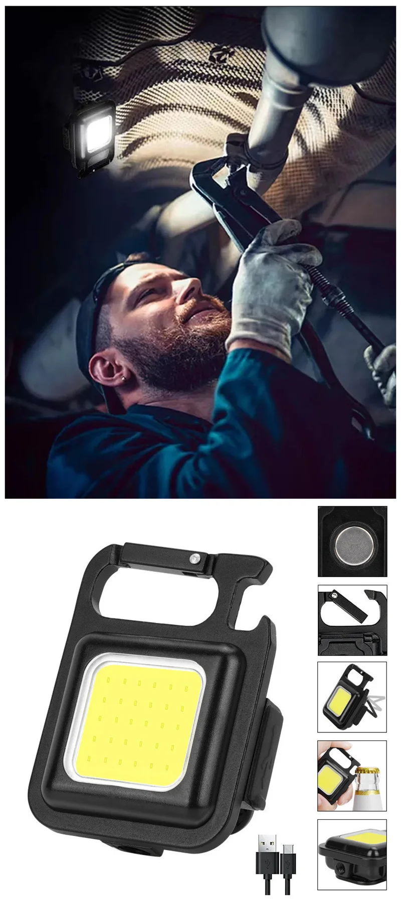 مصباح LED مغنطيسي صغير قابل لشحن متعدد الاستعمالات