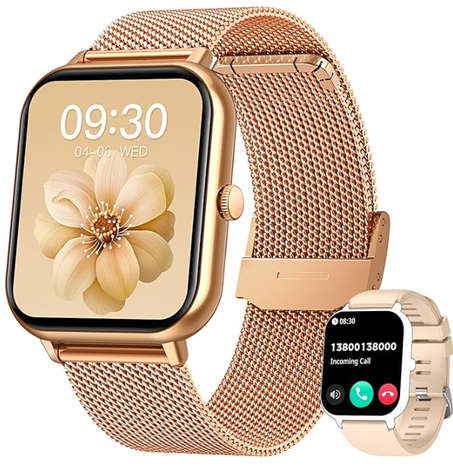 ساعة ذكية لتتبع اللياقة البدنية للنساء: ساعة ذكية 1.83 انش باجراء مكالمات بلوتوث مع مراقب ضغط الدم والاكسجين في الدم متوافقة مع اندرويد وiOS 100+ ووضع رياضي وعداد خطوات، مقاومة للماء بدرجة IP