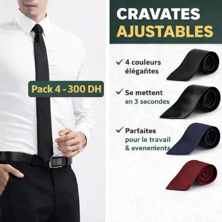 Pack 4 Cravates à Clip – 4 Couleurs Élégantes en Offre Spéciale 👔🔥