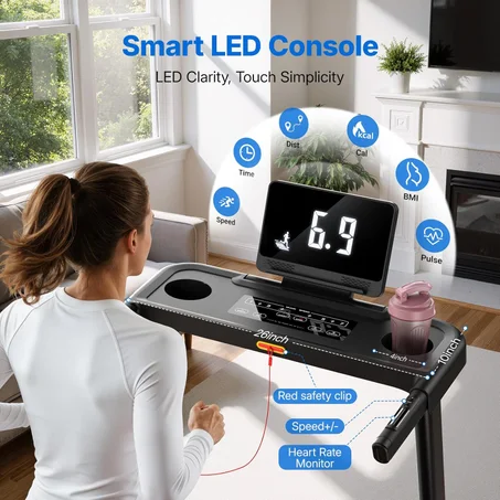 MERACH Treadmillسير كهربائيwith Incline 6%-15%, 7-Layer Belt 136 KG Capacityسير Walking pad Treadmill for home, 0.5-7.5MPH 3.0HP Foldingسير مشيTreadmillجهاز سير LED with APP