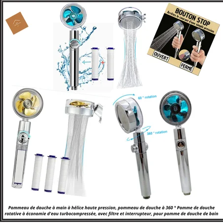Pommeau de douche pression, à hélice rotative (360°) avec filtre / مرش موفر للمياه بضغط عالي مع مروحة دوارة 360 درجة
