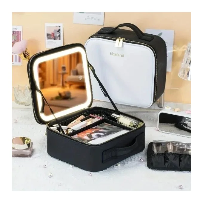 Trousse De Maquillage Avec LED Miroir, Trousse Maquillage Voyage Avec Miroir Portable Boite De Rangement De Maquillage Avec 3 Luminosite 98142673