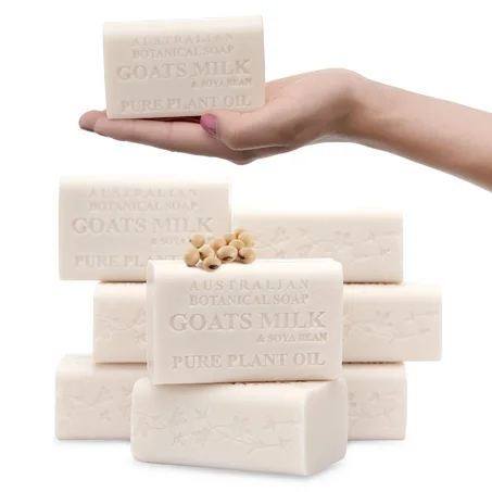 Australian Botanical Soap 6.6 onzas, paquete de 8, barras de jabón de leche de cabra con aceite de soja, enriquecidas con manteca de karité orgánica, adecuadas para todo tipo de piel, el emba