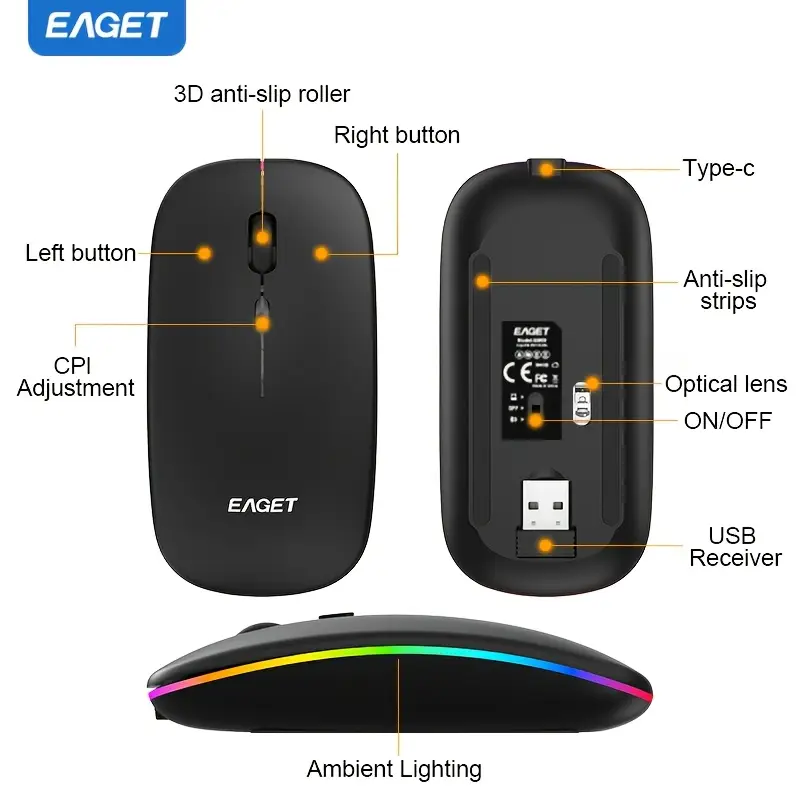 فأرة EAGET LED لاسلكية