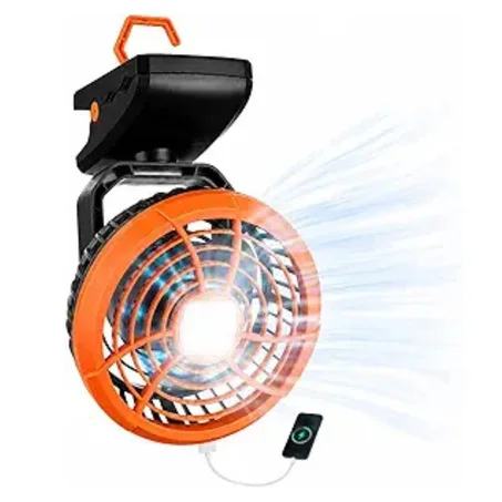 Ventilateur de camping à pince Durapower avec lanterne LED, base magnétique et crochet de suspension