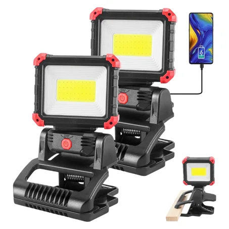 Lampe de travail LED rechargeable avec pince, lot de 2, 2100 lm