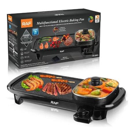 RAF Planche électrique et poêle à frire 2 en 1, gril sans fumée, Barbecue électrique شواية كهربائية ومقلاة 2 في 1، شواية بدون دخان