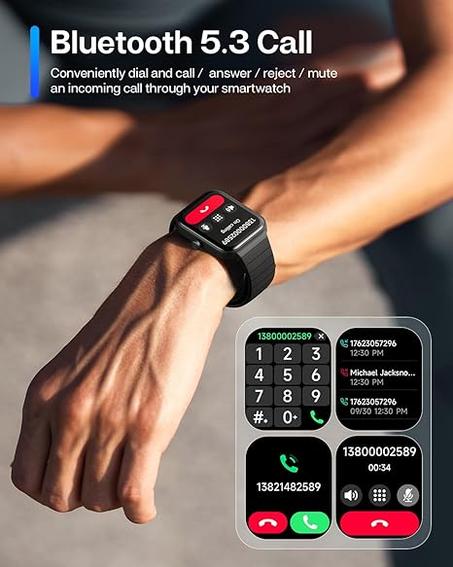 ساعة ذكية للرجال والنساء (بلوتوث للرد اإجراء المكالمات) اليكسا مدمجة لياقة بدنية مع معدل ضربات القلب تشبع الاكسجين مراقب النوم 100 رياضة مقاومة للماء IP68 نظامي iOS واندرويد أسود