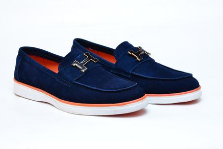 Mocassin Hermès « H » Suède bleu intense
