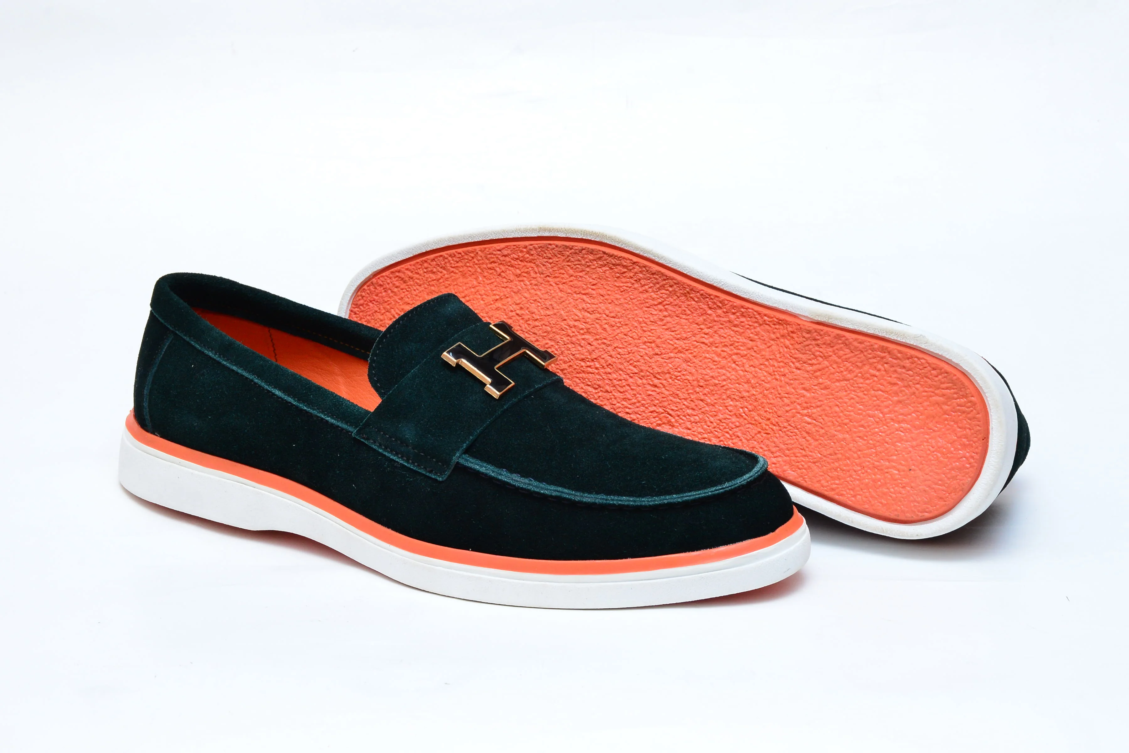 Mocassin Hermès « H » Suède vert intense