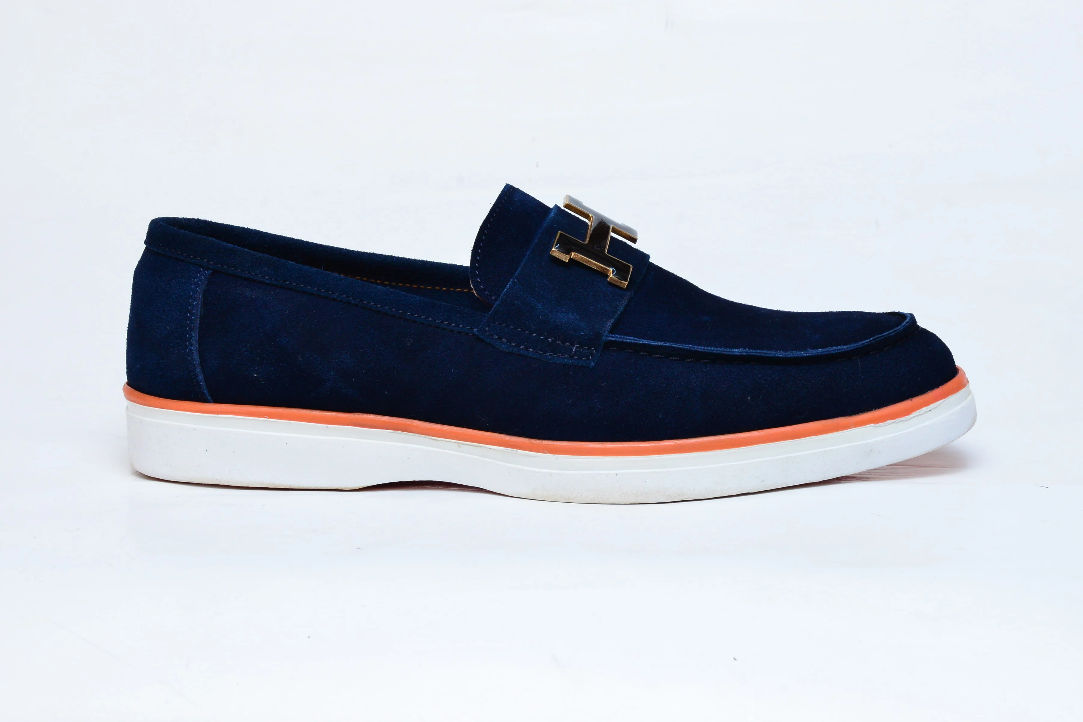 Mocassin Hermès « H » Suède bleu intense