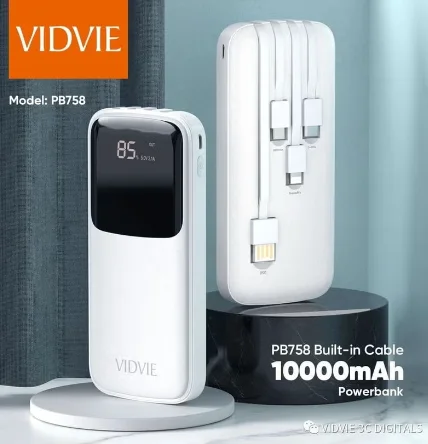 • VIDVIE PB758 Power Bank 10000 MAH Built in cables
