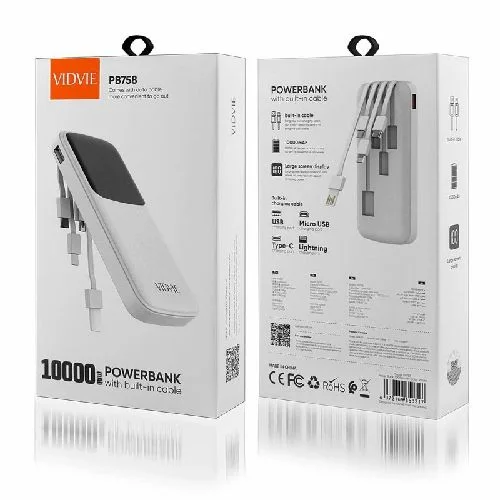 • VIDVIE PB758 Power Bank 10000 MAH Built in cables