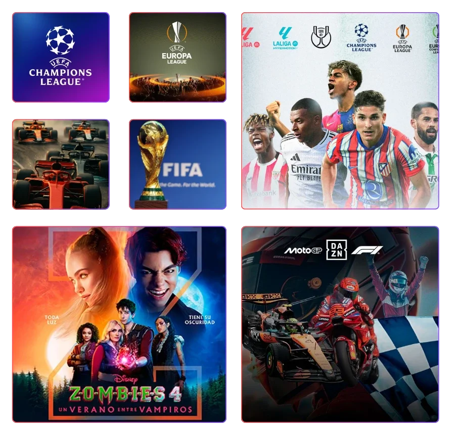 Contenido variado: deportes, películas, canales