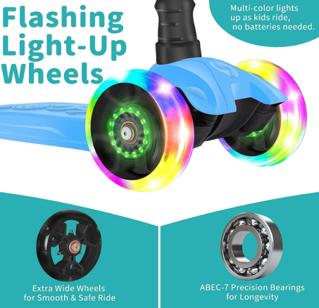 سكوتر 3 عجلات قابل للطي وارتفاع قابل للتعديل وإمالة للتوجيه وسطح غير قابل للانزلاق، سكوتر دفع خفيف الوزن للأطفال والأولاد والبنات بعمر 3 إلى 14 سنة من سكاي-تاتش