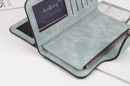 محفظة نسائية فاخرة بتصميم طويل بثلاثة أضعاف، محفظة متعددة البطاقات، محفظة جيب للعملات المعدنية بموجات الراديو للمرأة