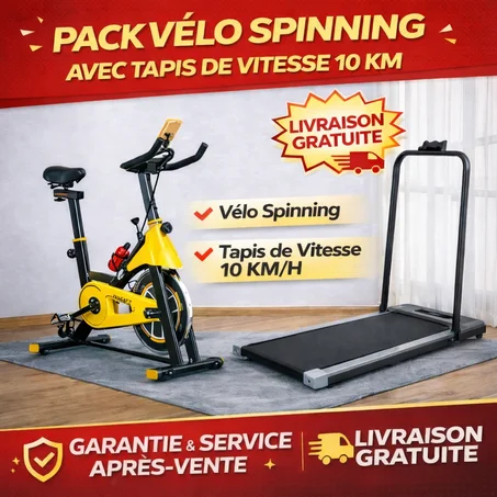 🔥 PACK FITNESS PRO – Vélo Spinning + Tapis Roulant 10KM/H | Livraison Gratuite