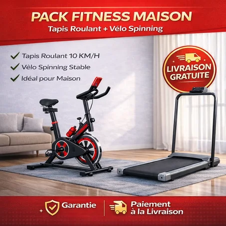 Pack Fitness Maison – Vélo Spinning + Tapis Roulant Pliable 10km/h