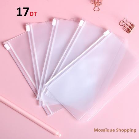 5 enveloppes transparentes zippées