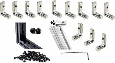 WJPLXC Conectores de soporte de esquina, 30 juegos de accesorios de perfil de aluminio de la serie 2020 con conectores de ranura de esquina integrados en forma de L adecuados para 0.236 pulga