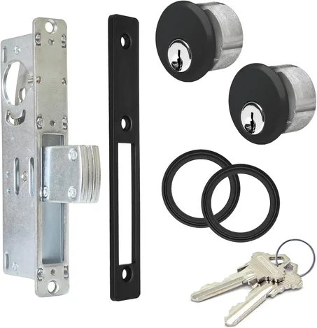 Puerta de la tienda | Puerta comercial | Puerta de aluminio | Cerradura de cerrojo con cerradura de embutir con llaves | Combo de cilindro de doble llave, fondo de 1-1/8 pulgadas, disponible 
