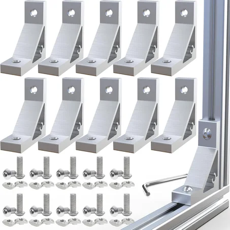 10 juegos de soportes de esquina de soporte fuerte, soportes de esquina resistentes para perfil de extrusión de aluminio serie 2020 con tornillos y tuercas de ranura en T
