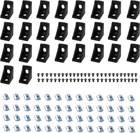 SeekLiny 26 piezas 2020 Conector de soporte de esquina Hardware de extrusión de aluminio Ranura en T Accesorios con ranura en T con tuercas y tornillos en T para perfil de aluminio 8020 Acces