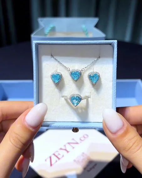 Ensemble Cœur Bleu Élégance – Coffret Bijoux 4 pièces 💙