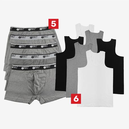 Pack 6 Débardeurs + 5 Boxers simple Gris avec bande