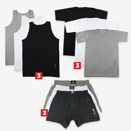 Pack 3 Tshirts+3 Caleçons+3 Débardeurs | ESPIRO 100% Coton