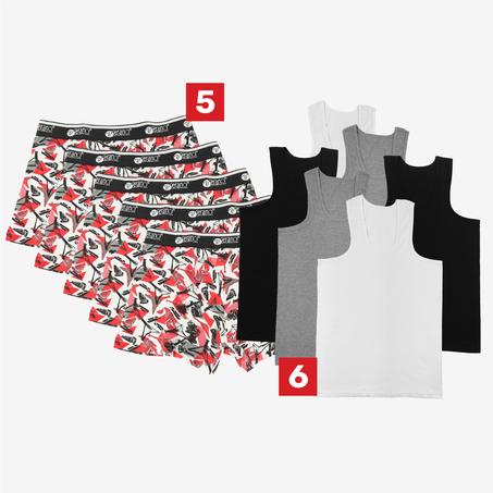 VERANO Pack sous-vêtements pour homme (6 Débardeurs + 5 Boxers coloré) COTON DOUX