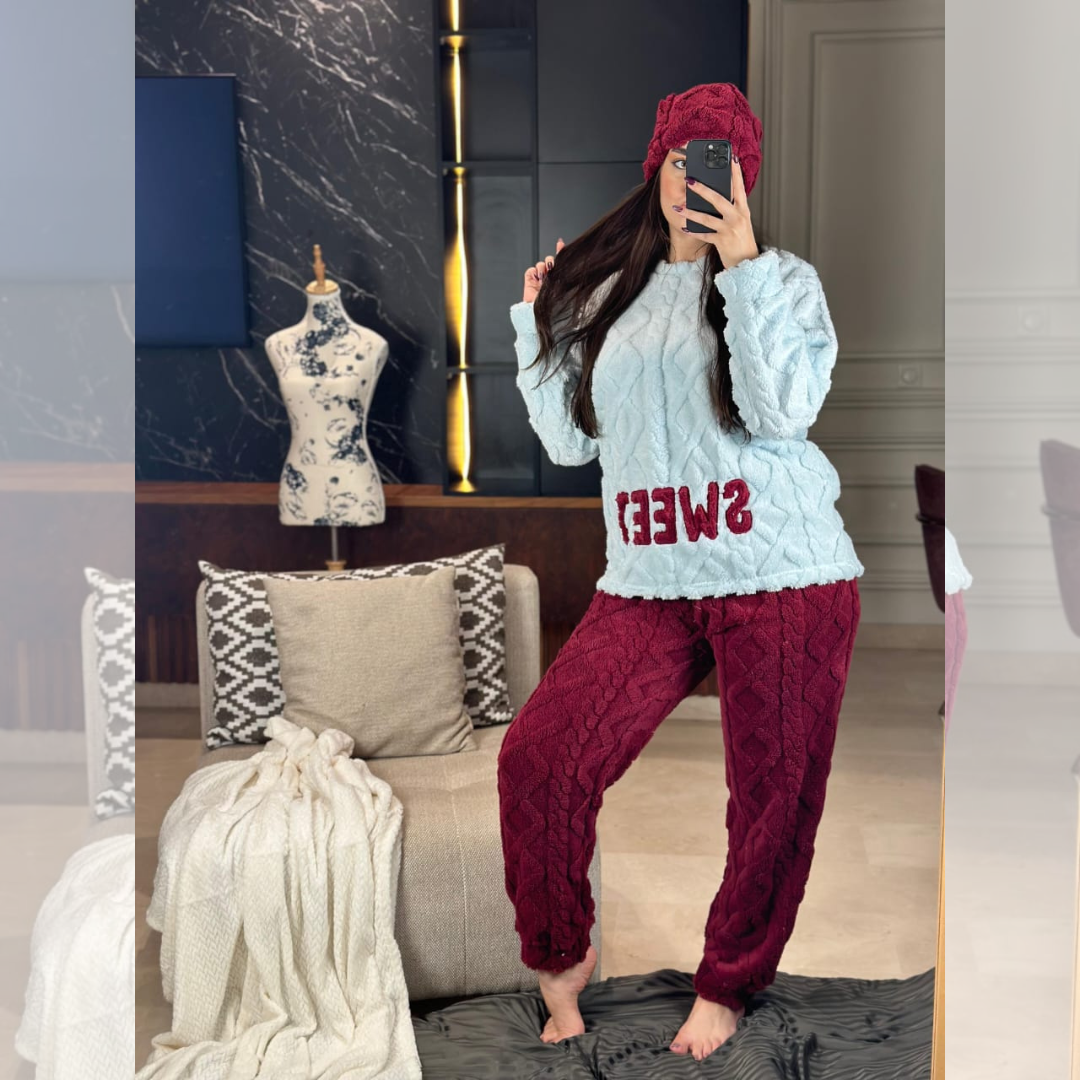 Nouveautés 2025 chez Mimi Style😍 Pyjama 3 pièces en fourrure ultra-douce avec BONNET assorties🎁 (copy)